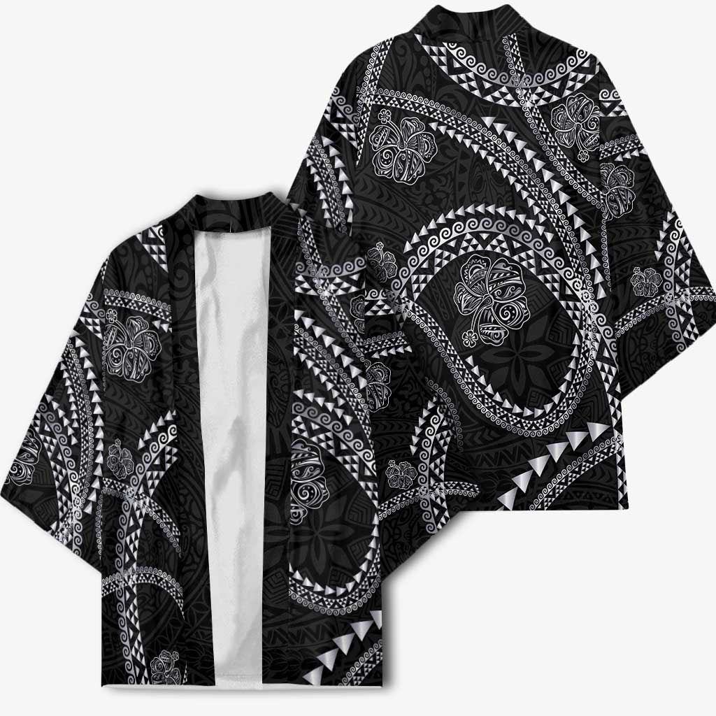 Hawaiian Kakau Art and Hisbiscus Tattoo Kimono Tribal Pattern-Silver Style - Polynesian Pride