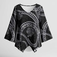 Hawaiian Kakau Art and Hisbiscus Tattoo Kimono Sleeve Blouse Tribal Pattern-Silver Style - Polynesian Pride