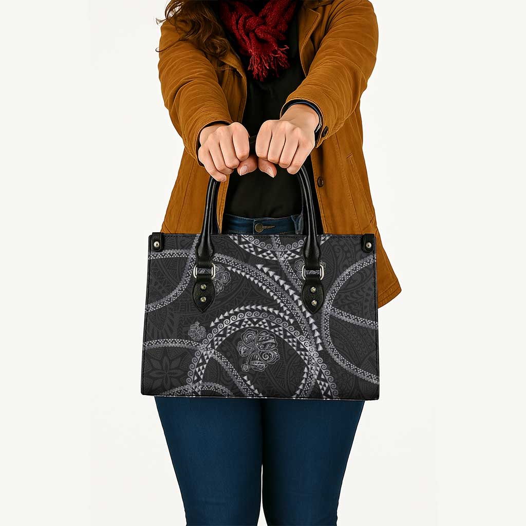 Hawaiian Kakau Art and Hisbiscus Tattoo Leather Bag Tribal Pattern-Silver Style - Polynesian Pride