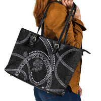 Hawaiian Kakau Art and Hisbiscus Tattoo Leather Tote Bag Tribal Pattern-Silver Style - Polynesian Pride