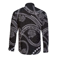 Hawaiian Kakau Art and Hisbiscus Tattoo Long Sleeve Button Shirt Tribal Pattern-Silver Style - Polynesian Pride