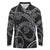 Hawaiian Kakau Art and Hisbiscus Tattoo Long Sleeve Polo Shirt Tribal Pattern-Silver Style - Polynesian Pride