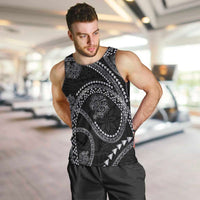 Hawaiian Kakau Art and Hisbiscus Tattoo Men Tank Top Tribal Pattern-Silver Style - Polynesian Pride