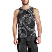 Hawaiian Kakau Art and Hisbiscus Tattoo Men Tank Top Tribal Pattern-Silver Style - Polynesian Pride