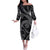 Hawaiian Kakau Art and Hisbiscus Tattoo Off The Shoulder Long Sleeve Dress Tribal Pattern-Silver Style - Polynesian Pride