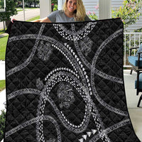 Hawaiian Kakau Art and Hisbiscus Tattoo Quilt Tribal Pattern-Silver Style - Polynesian Pride