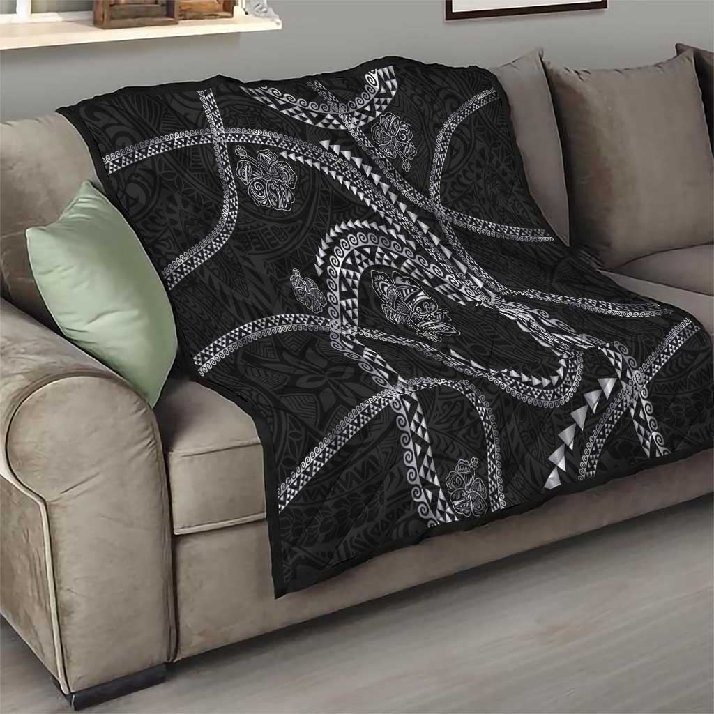 Hawaiian Kakau Art and Hisbiscus Tattoo Quilt Tribal Pattern-Silver Style - Polynesian Pride
