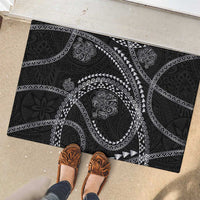 Hawaiian Kakau Art and Hisbiscus Tattoo Rubber Doormat Tribal Pattern-Silver Style - Polynesian Pride