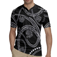 Hawaiian Kakau Art and Hisbiscus Tattoo Rugby Jersey Tribal Pattern-Silver Style - Polynesian Pride
