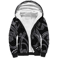 Hawaiian Kakau Art and Hisbiscus Tattoo Sherpa Hoodie Tribal Pattern-Silver Style - Polynesian Pride