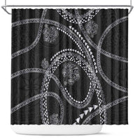 Hawaiian Kakau Art and Hisbiscus Tattoo Shower Curtain Tribal Pattern-Silver Style - Polynesian Pride