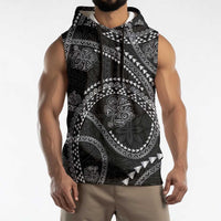 Hawaiian Kakau Art and Hisbiscus Tattoo Sleeveless Hoodie Tribal Pattern-Silver Style - Polynesian Pride