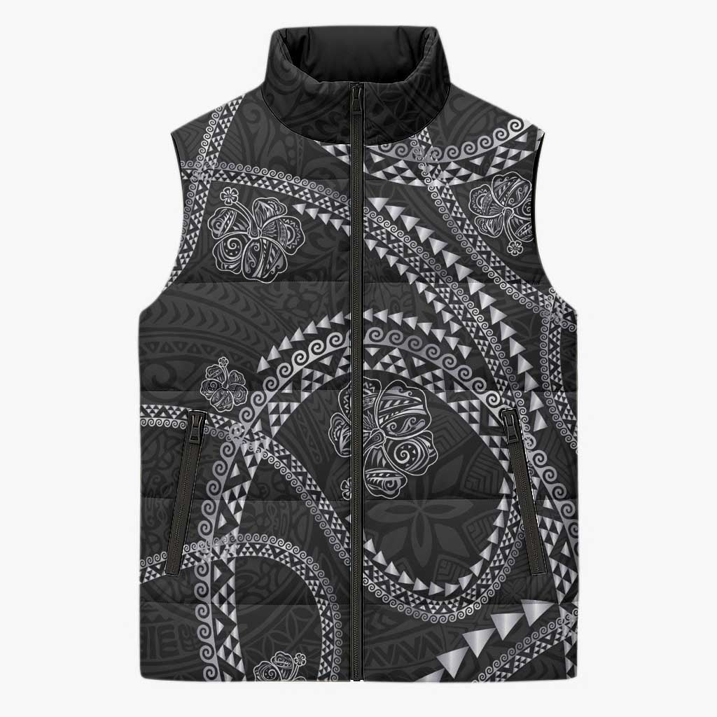 Hawaiian Kakau Art and Hisbiscus Tattoo Sleeveless Puffer Jacket Tribal Pattern-Silver Style - Polynesian Pride