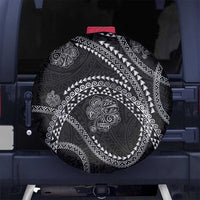 Hawaiian Kakau Art and Hisbiscus Tattoo Spare Tire Cover Tribal Pattern-Silver Style - Polynesian Pride