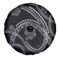 Hawaiian Kakau Art and Hisbiscus Tattoo Spare Tire Cover Tribal Pattern-Silver Style - Polynesian Pride