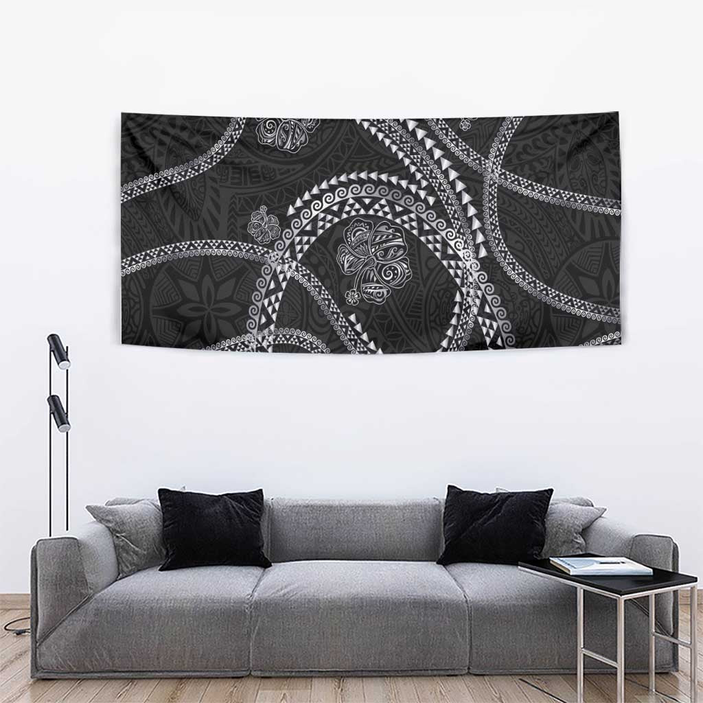Hawaiian Kakau Art and Hisbiscus Tattoo Tapestry Tribal Pattern-Silver Style - Polynesian Pride