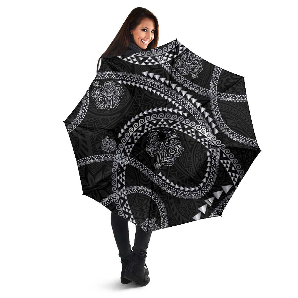 Hawaiian Kakau Art and Hisbiscus Tattoo Umbrella Tribal Pattern-Silver Style - Polynesian Pride