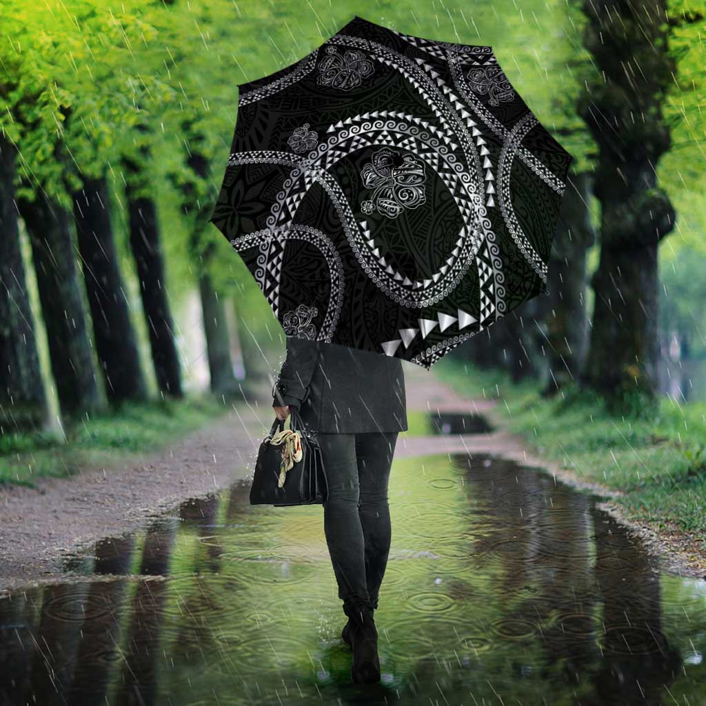 Hawaiian Kakau Art and Hisbiscus Tattoo Umbrella Tribal Pattern-Silver Style - Polynesian Pride