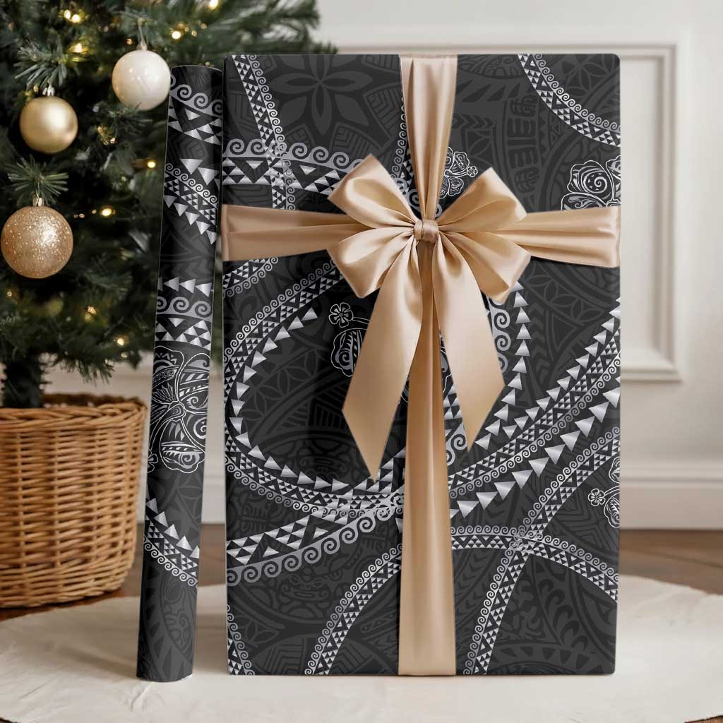 Hawaiian Kakau Art and Hisbiscus Tattoo Wrapping Paper Tribal Pattern-Silver Style - Polynesian Pride