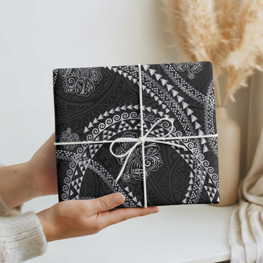 Hawaiian Kakau Art and Hisbiscus Tattoo Wrapping Paper Tribal Pattern-Silver Style - Polynesian Pride