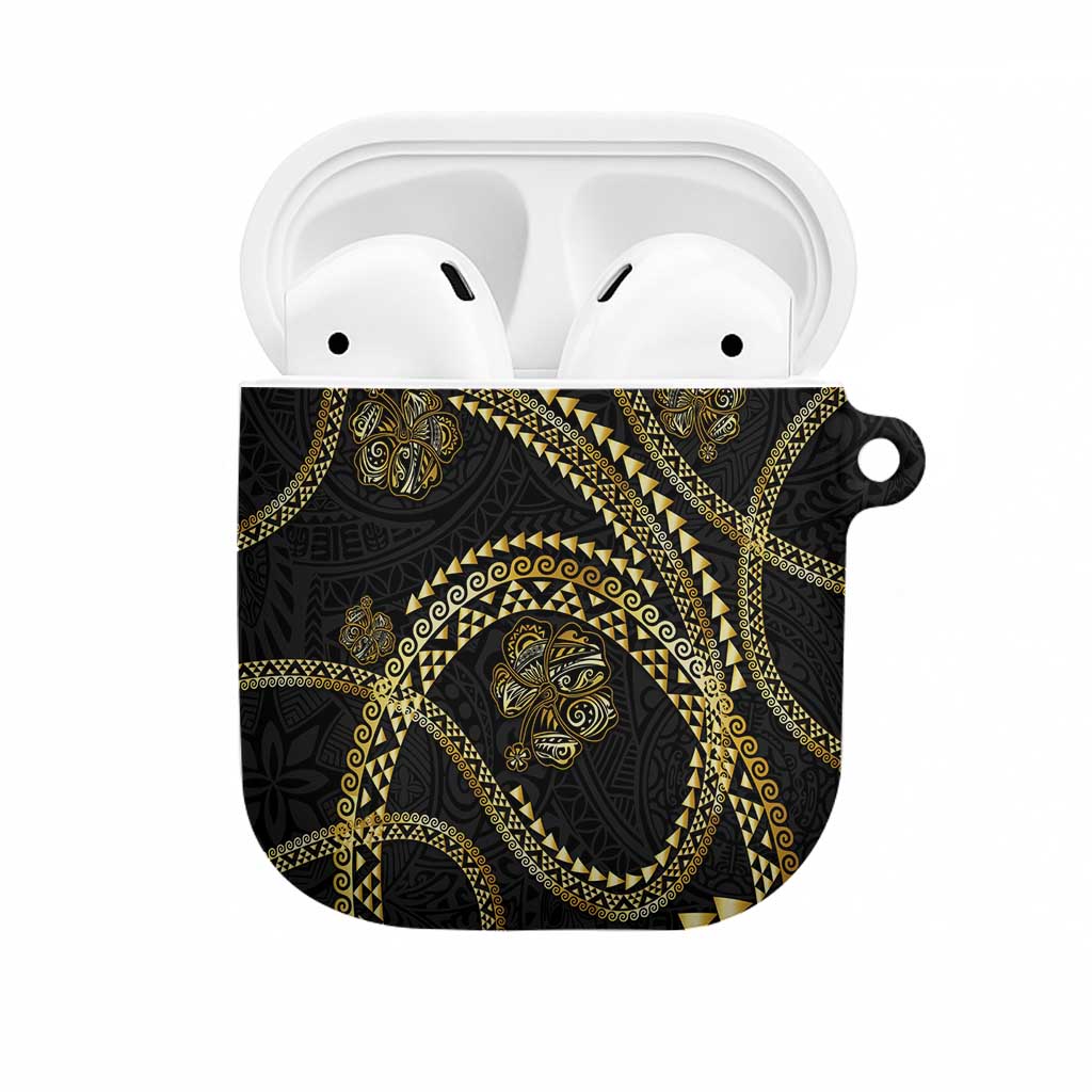 Hawaiian Kakau Art and Hisbiscus Tattoo AirPods Case Tribal Pattern-Gold Style - Polynesian Pride
