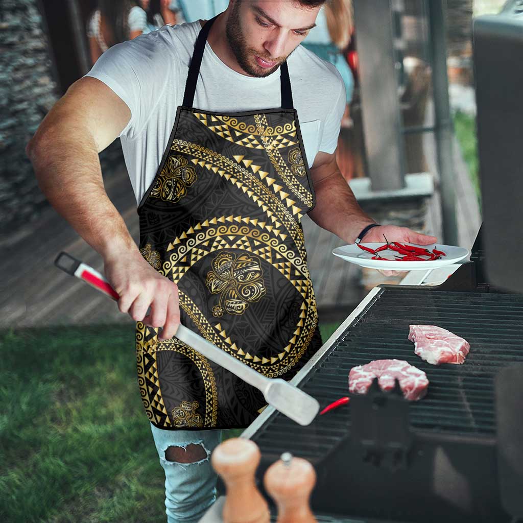 Hawaiian Kakau Art and Hisbiscus Tattoo Apron Tribal Pattern-Gold Style - Polynesian Pride