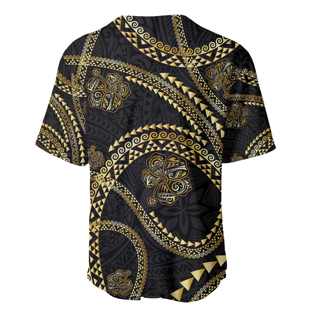 Hawaiian Kakau Art and Hisbiscus Tattoo Baseball Jersey Tribal Pattern-Gold Style - Polynesian Pride