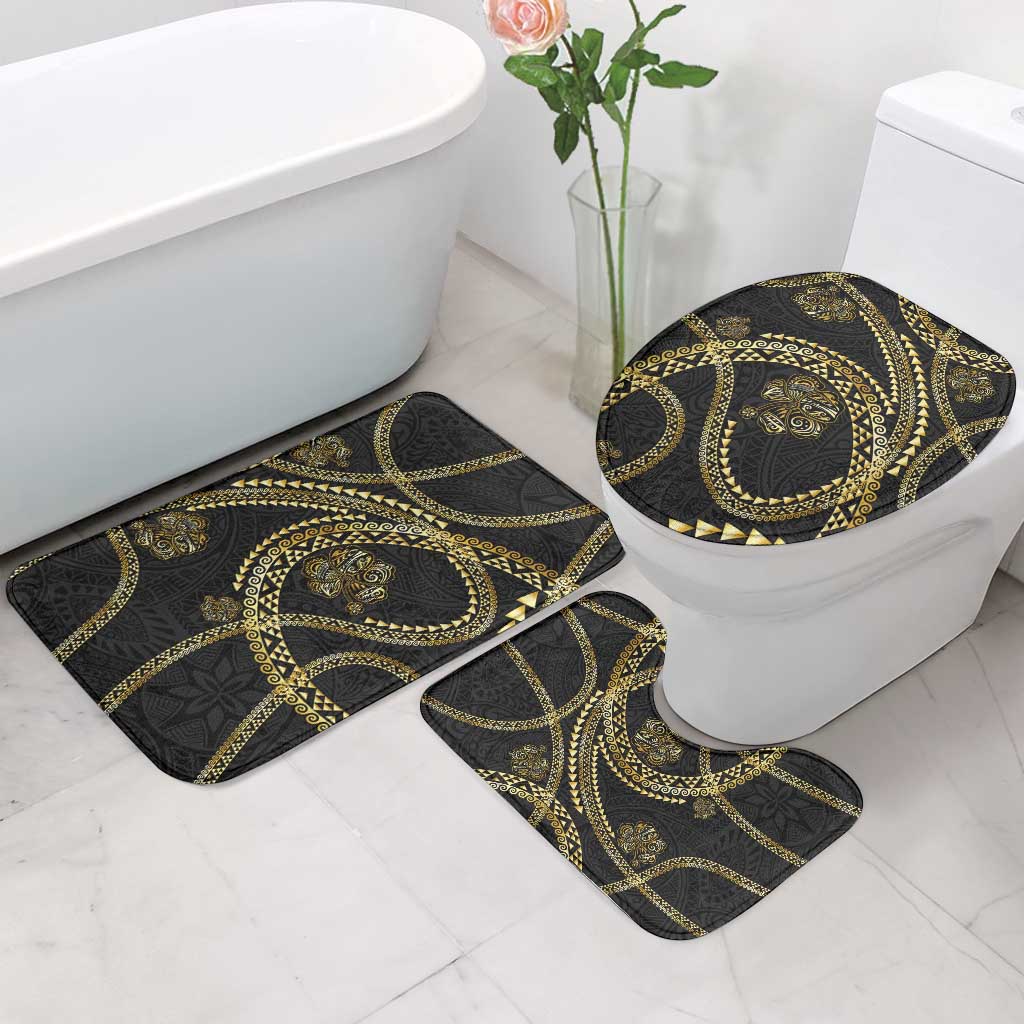 Hawaiian Kakau Art and Hisbiscus Tattoo Bathroom Set Tribal Pattern-Gold Style - Polynesian Pride