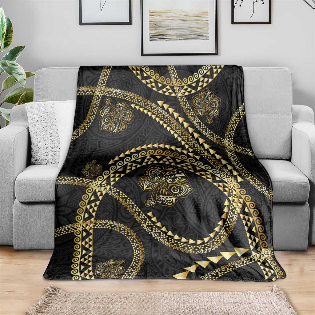 Hawaiian Kakau Art and Hisbiscus Tattoo Blanket Tribal Pattern-Gold Style - Polynesian Pride