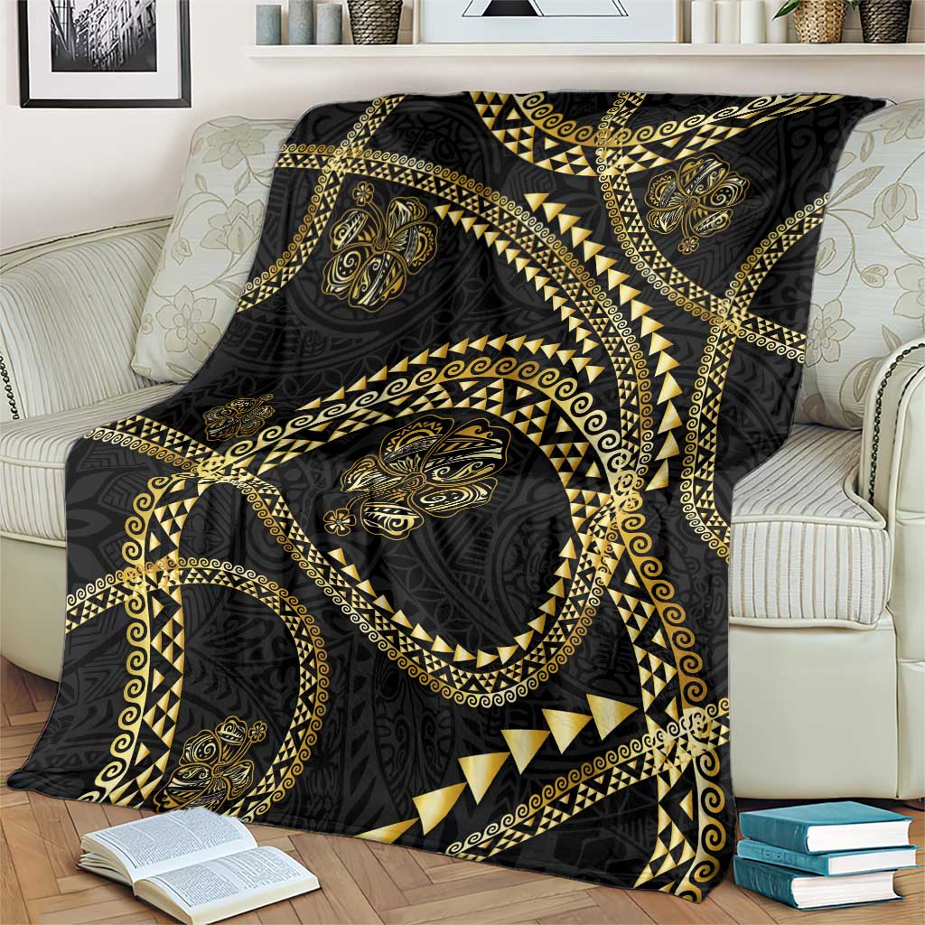 Hawaiian Kakau Art and Hisbiscus Tattoo Blanket Tribal Pattern-Gold Style - Polynesian Pride