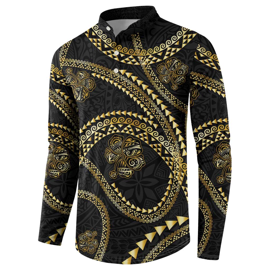 Hawaiian Kakau Art and Hisbiscus Tattoo Button Sweatshirt Tribal Pattern-Gold Style - Polynesian Pride