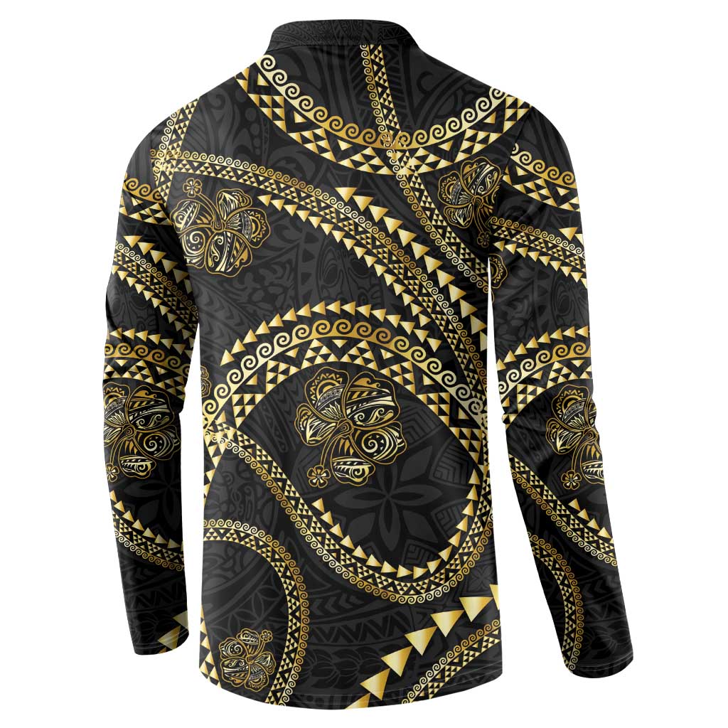 Hawaiian Kakau Art and Hisbiscus Tattoo Button Sweatshirt Tribal Pattern-Gold Style - Polynesian Pride