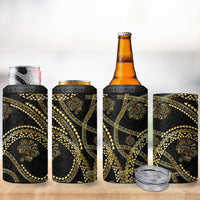 Hawaiian Kakau Art and Hisbiscus Tattoo 4 in 1 Can Cooler Tumbler Tribal Pattern-Gold Style - Polynesian Pride