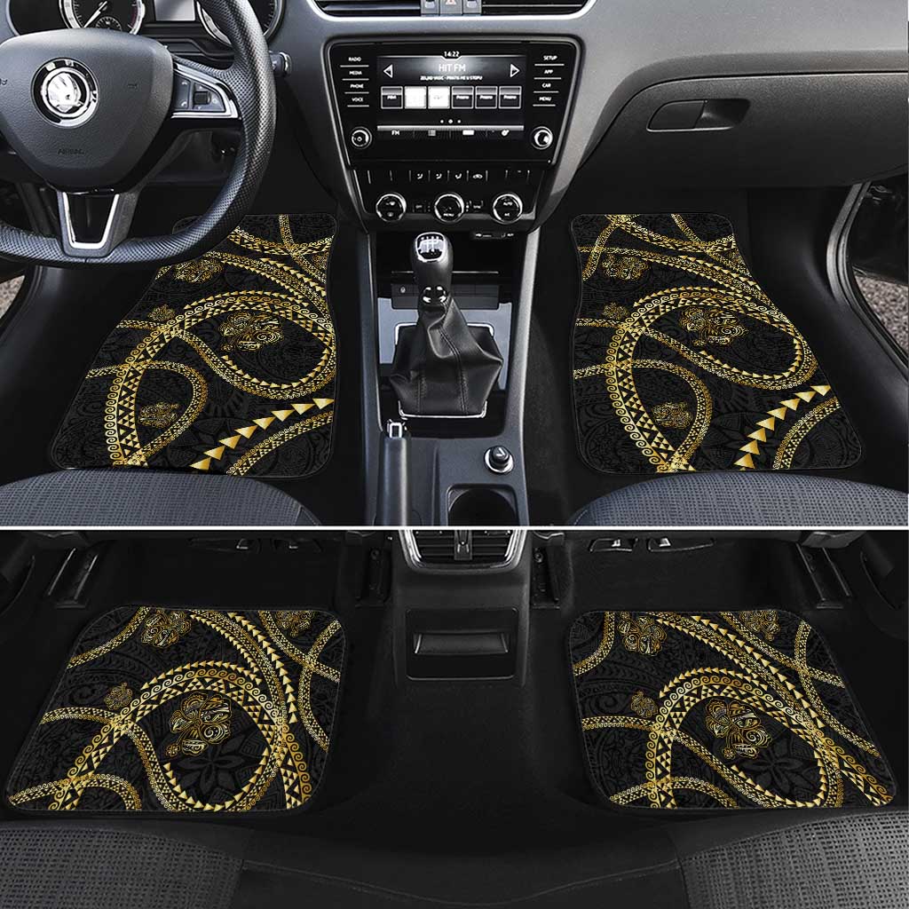 Hawaiian Kakau Art and Hisbiscus Tattoo Car Mats Tribal Pattern-Gold Style - Polynesian Pride