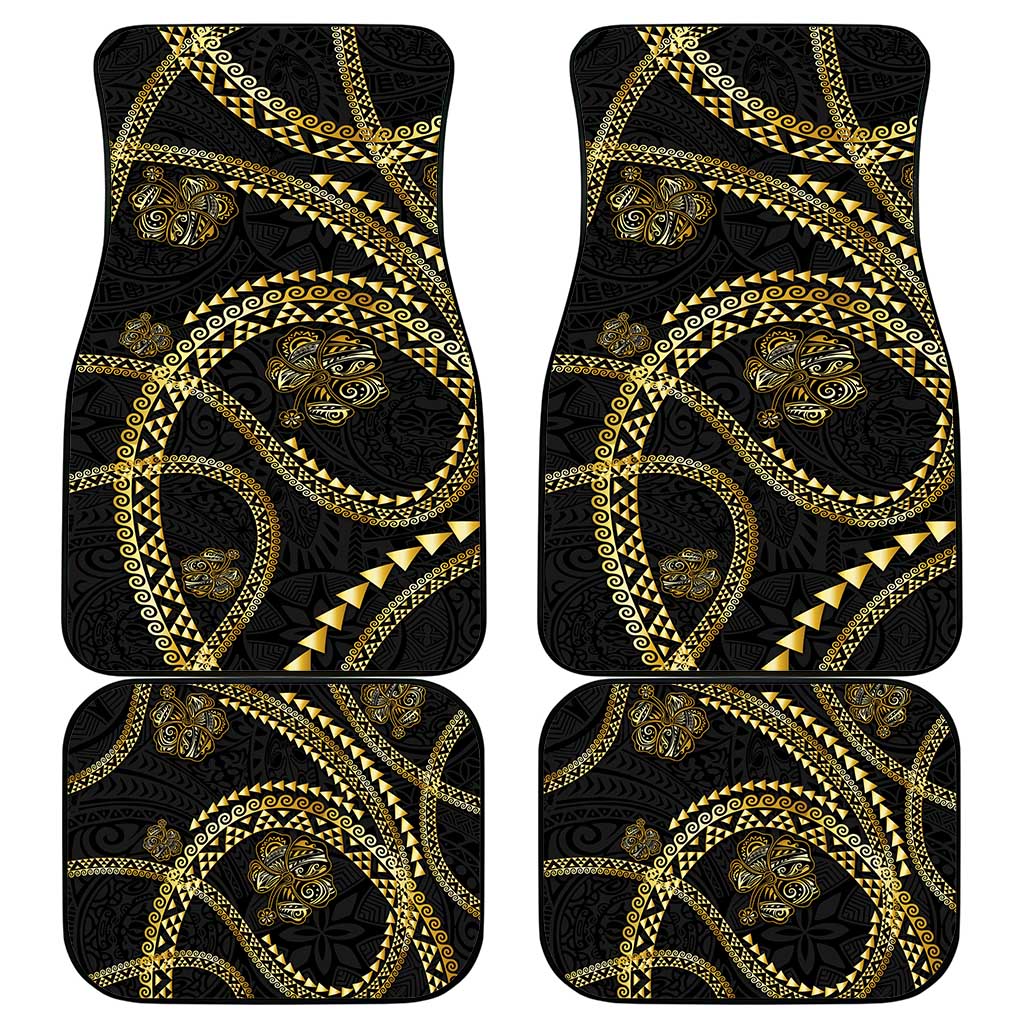 Hawaiian Kakau Art and Hisbiscus Tattoo Car Mats Tribal Pattern-Gold Style - Polynesian Pride