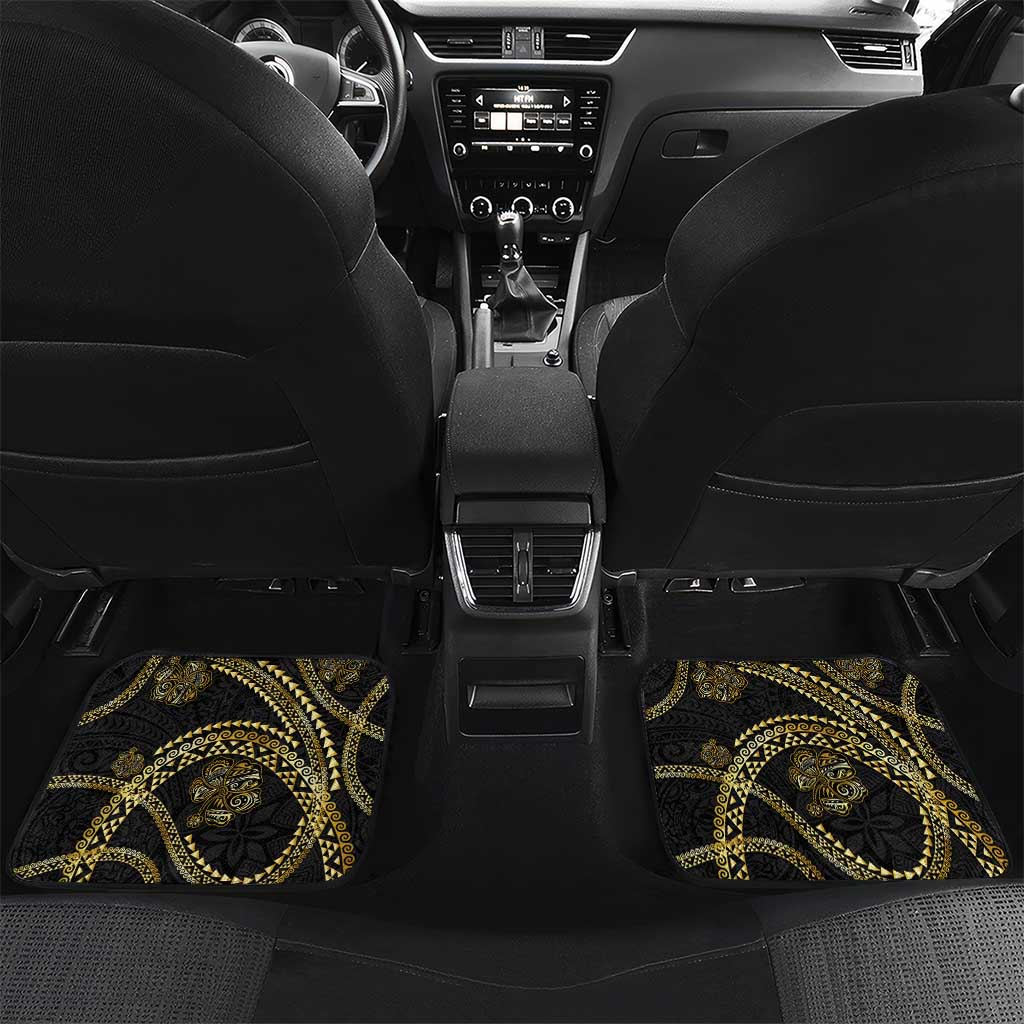 Hawaiian Kakau Art and Hisbiscus Tattoo Car Mats Tribal Pattern-Gold Style - Polynesian Pride