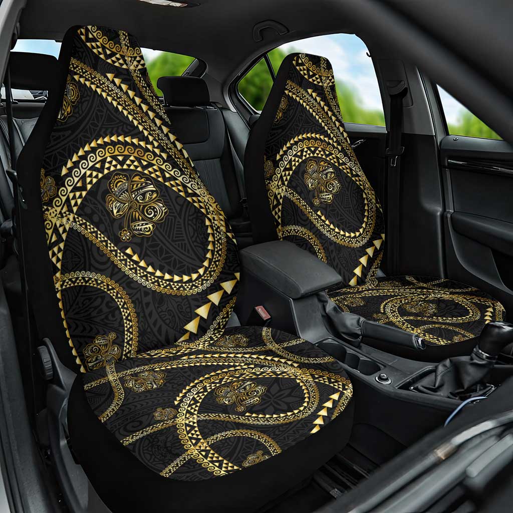 Hawaiian Kakau Art and Hisbiscus Tattoo Car Seat Cover Tribal Pattern-Gold Style - Polynesian Pride