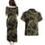 Hawaiian Kakau Art and Hisbiscus Tattoo Couples Matching Puletasi and Hawaiian Shirt Tribal Pattern-Gold Style - Polynesian Pride