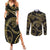 Hawaiian Kakau Art and Hisbiscus Tattoo Couples Matching Summer Maxi Dress and Long Sleeve Button Shirt Tribal Pattern-Gold Style - Polynesian Pride