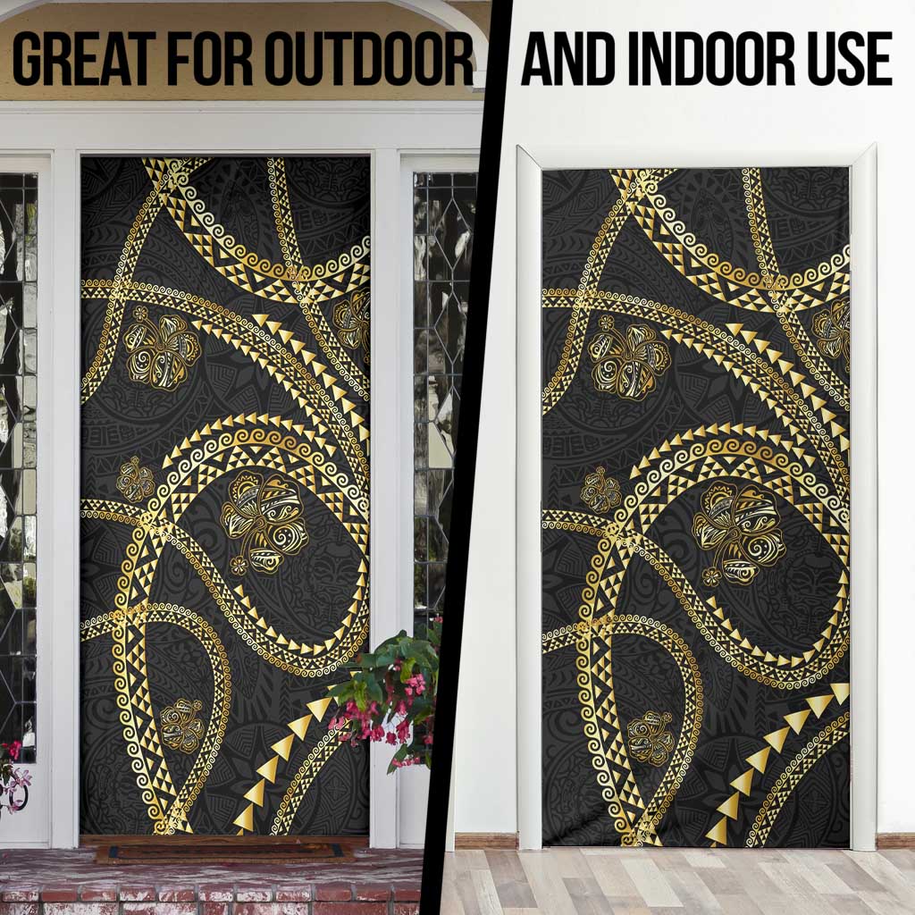 Hawaiian Kakau Art and Hisbiscus Tattoo Door Cover Tribal Pattern-Gold Style - Polynesian Pride