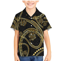 Hawaiian Kakau Art and Hisbiscus Tattoo Family Matching Mermaid Dress and Hawaiian Shirt Tribal Pattern-Gold Style - Polynesian Pride