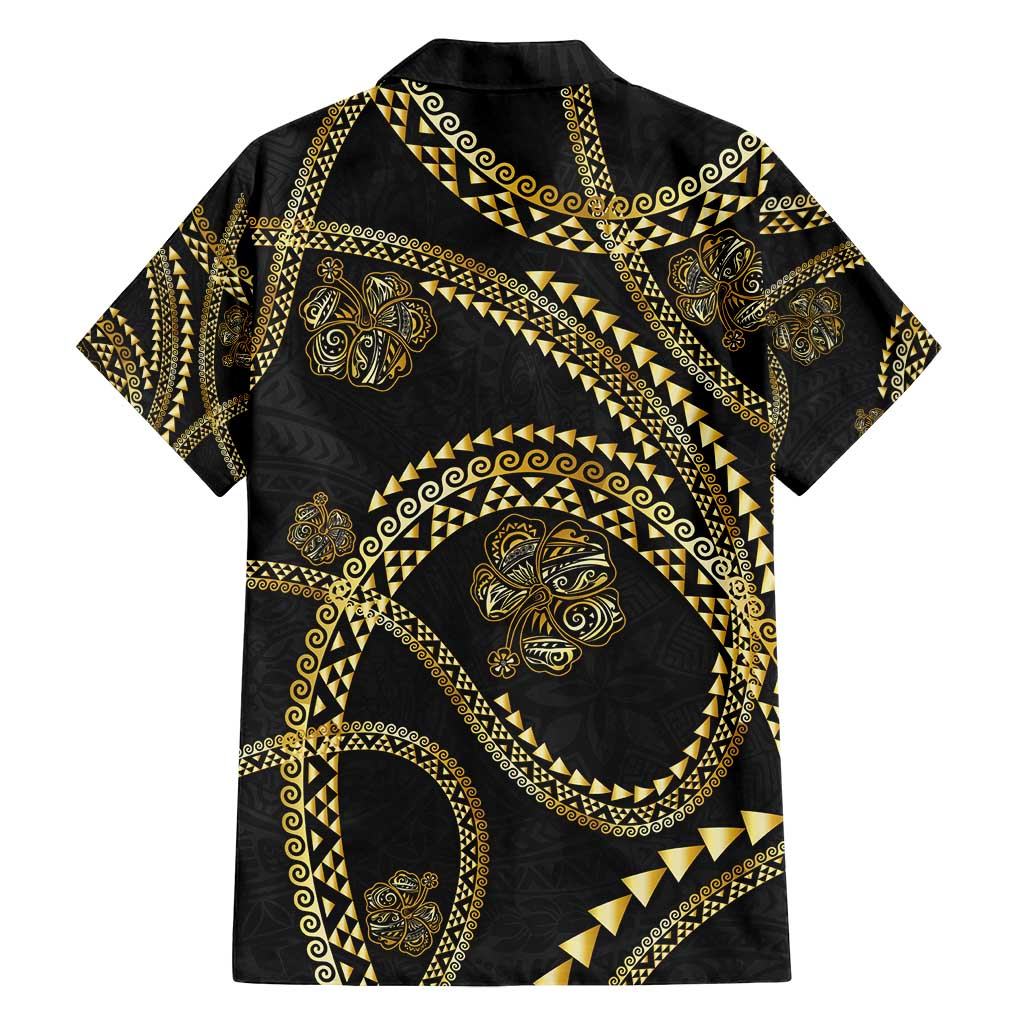 Hawaiian Kakau Art and Hisbiscus Tattoo Family Matching Off Shoulder Maxi Dress and Hawaiian Shirt Tribal Pattern-Gold Style - Polynesian Pride