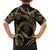 Hawaiian Kakau Art and Hisbiscus Tattoo Family Matching Off Shoulder Short Dress and Hawaiian Shirt Tribal Pattern-Gold Style - Polynesian Pride