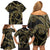 Hawaiian Kakau Art and Hisbiscus Tattoo Family Matching Off Shoulder Short Dress and Hawaiian Shirt Tribal Pattern-Gold Style - Polynesian Pride