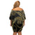 Hawaiian Kakau Art and Hisbiscus Tattoo Family Matching Off Shoulder Short Dress and Hawaiian Shirt Tribal Pattern-Gold Style - Polynesian Pride