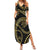Hawaiian Kakau Art and Hisbiscus Tattoo Family Matching Summer Maxi Dress and Hawaiian Shirt Tribal Pattern-Gold Style - Polynesian Pride
