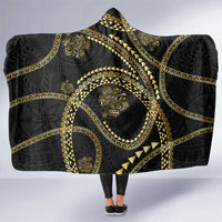 Hawaiian Kakau Art and Hisbiscus Tattoo Hooded Blanket Tribal Pattern-Gold Style - Polynesian Pride