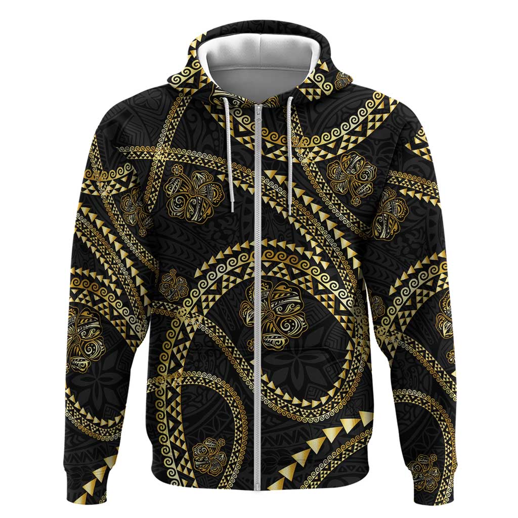 Hawaiian Kakau Art and Hisbiscus Tattoo Hoodie Tribal Pattern-Gold Style - Polynesian Pride