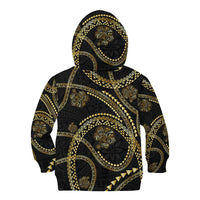 Hawaiian Kakau Art and Hisbiscus Tattoo Kid Hoodie Tribal Pattern-Gold Style - Polynesian Pride
