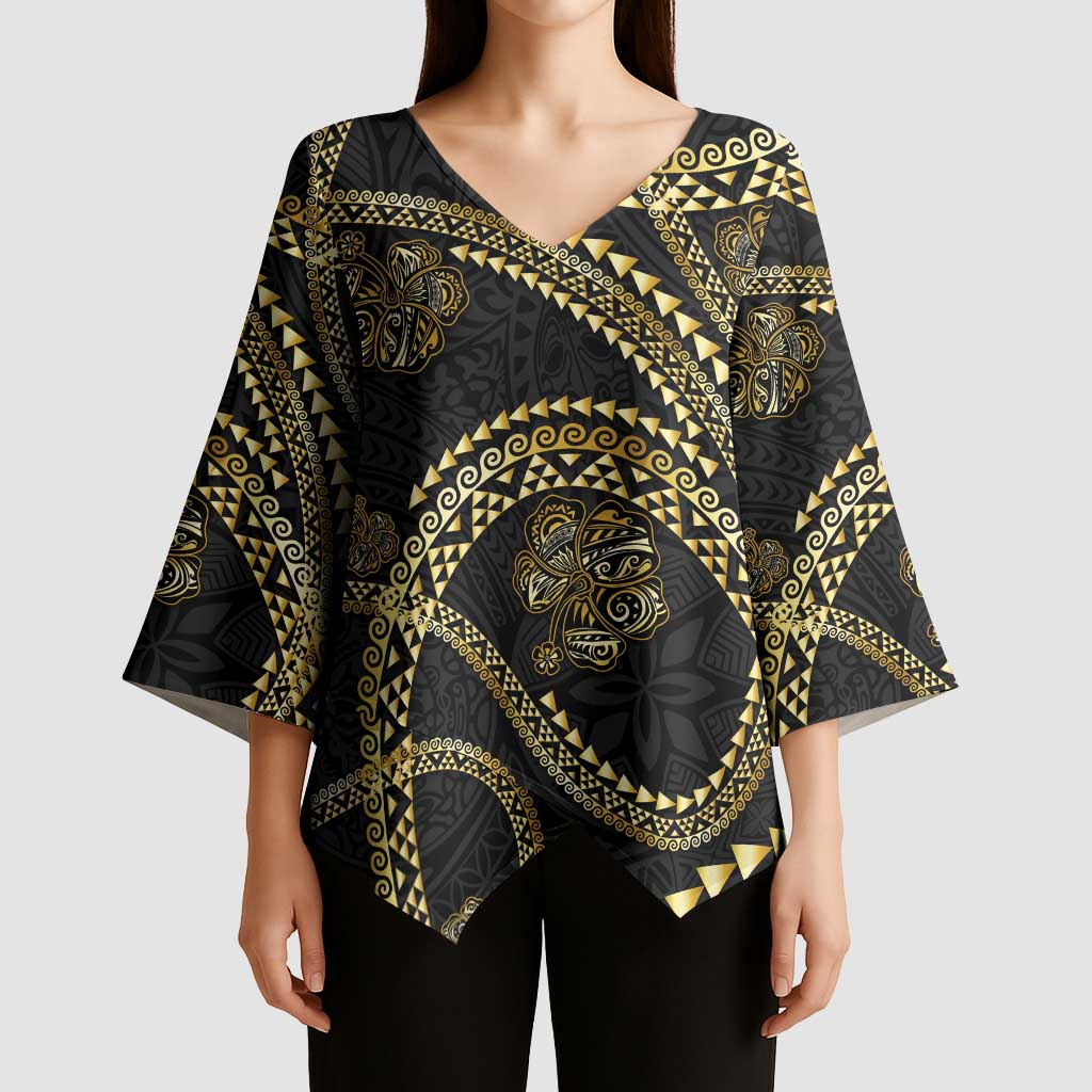 Hawaiian Kakau Art and Hisbiscus Tattoo Kimono Sleeve Blouse Tribal Pattern-Gold Style - Polynesian Pride